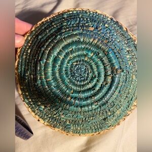 Basket vintage Coil Basket Green/ brown Swirl Boho Basket Bowl